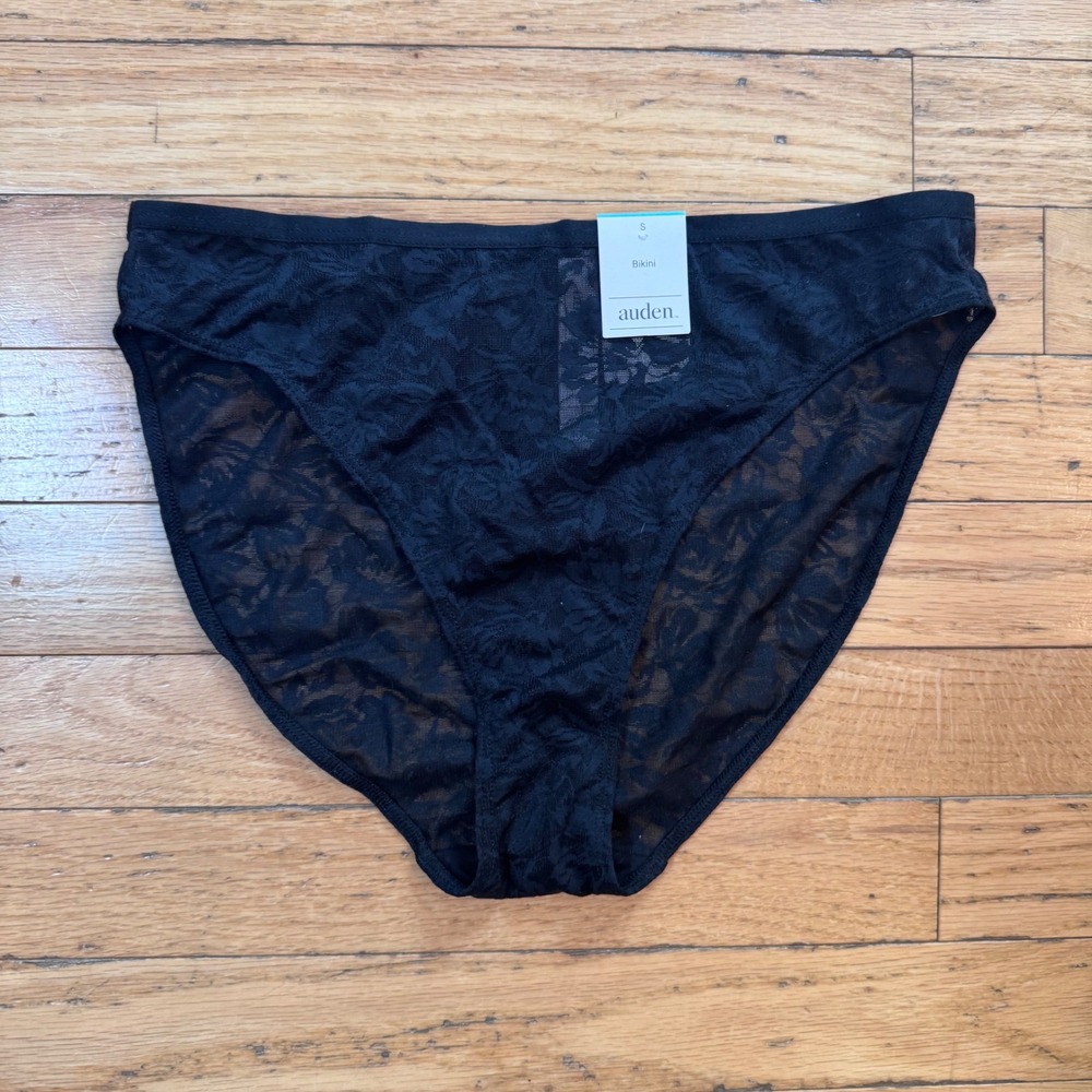 Auden Womens Black Floral Lace Bikini Panties Sheer Intimates Size S New